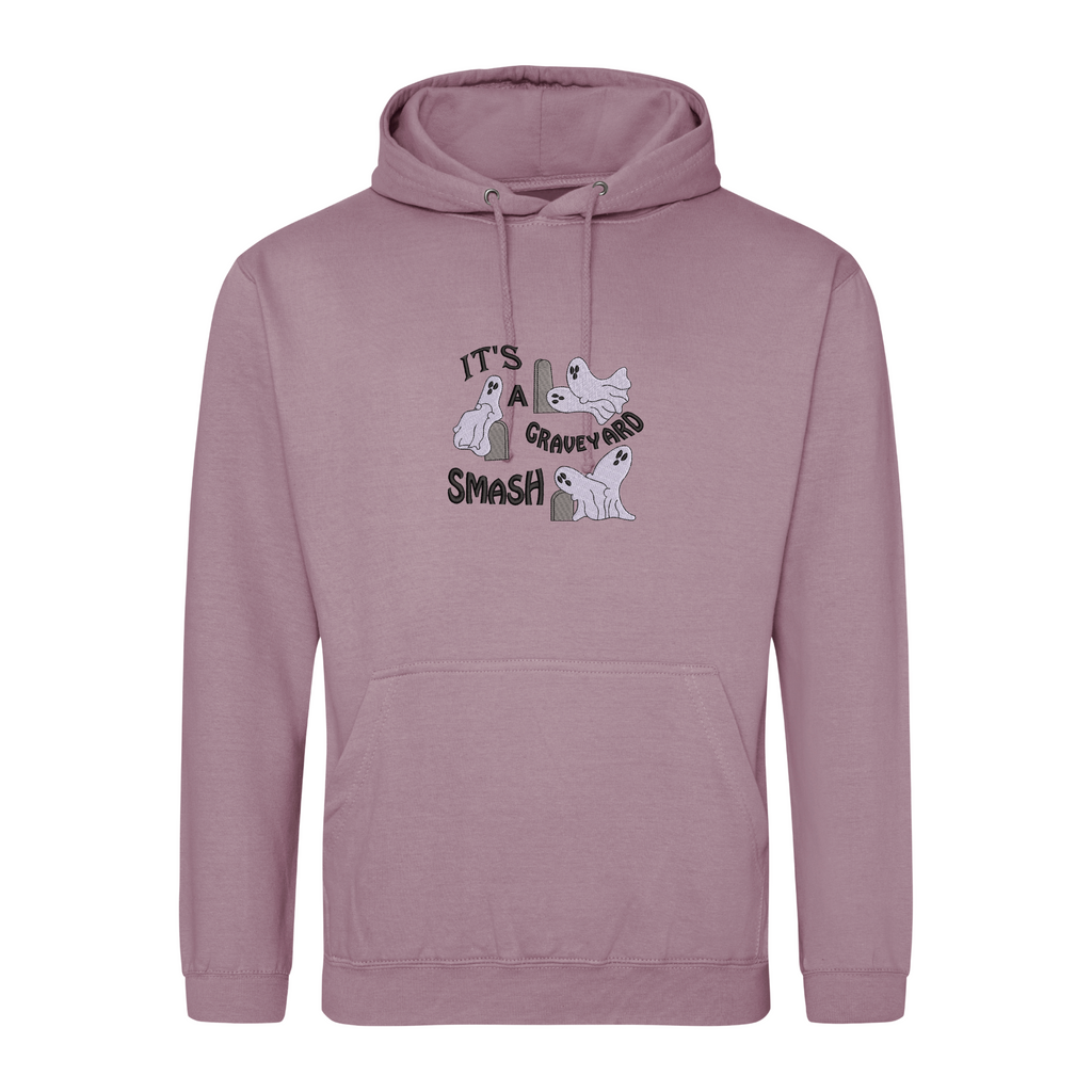 Graveyard Smash Halloween Hoodie with Custom Sleeve Initials – Embroidered Ghost Design