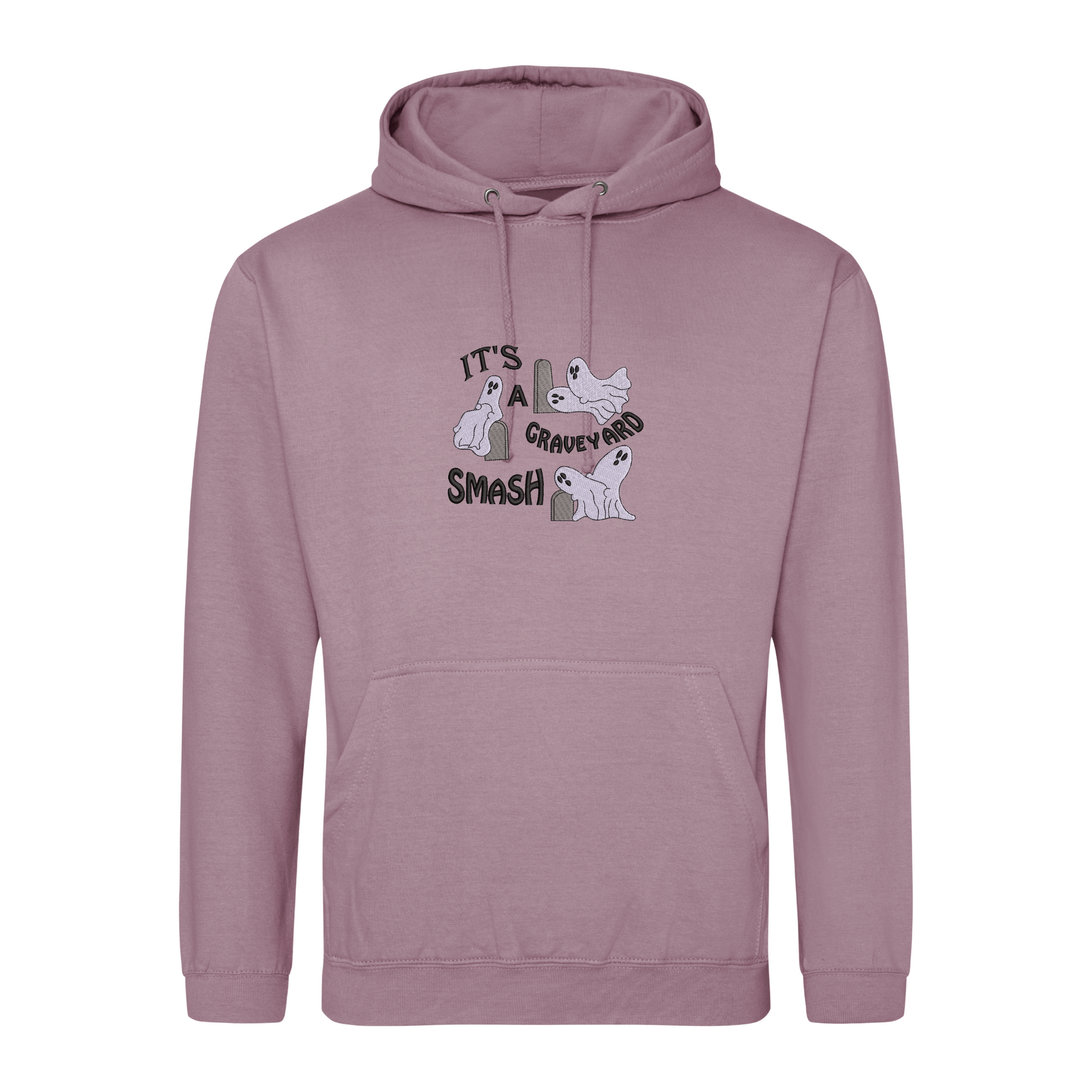 Graveyard Smash Halloween Hoodie with Custom Sleeve Initials – Embroidered Ghost Design