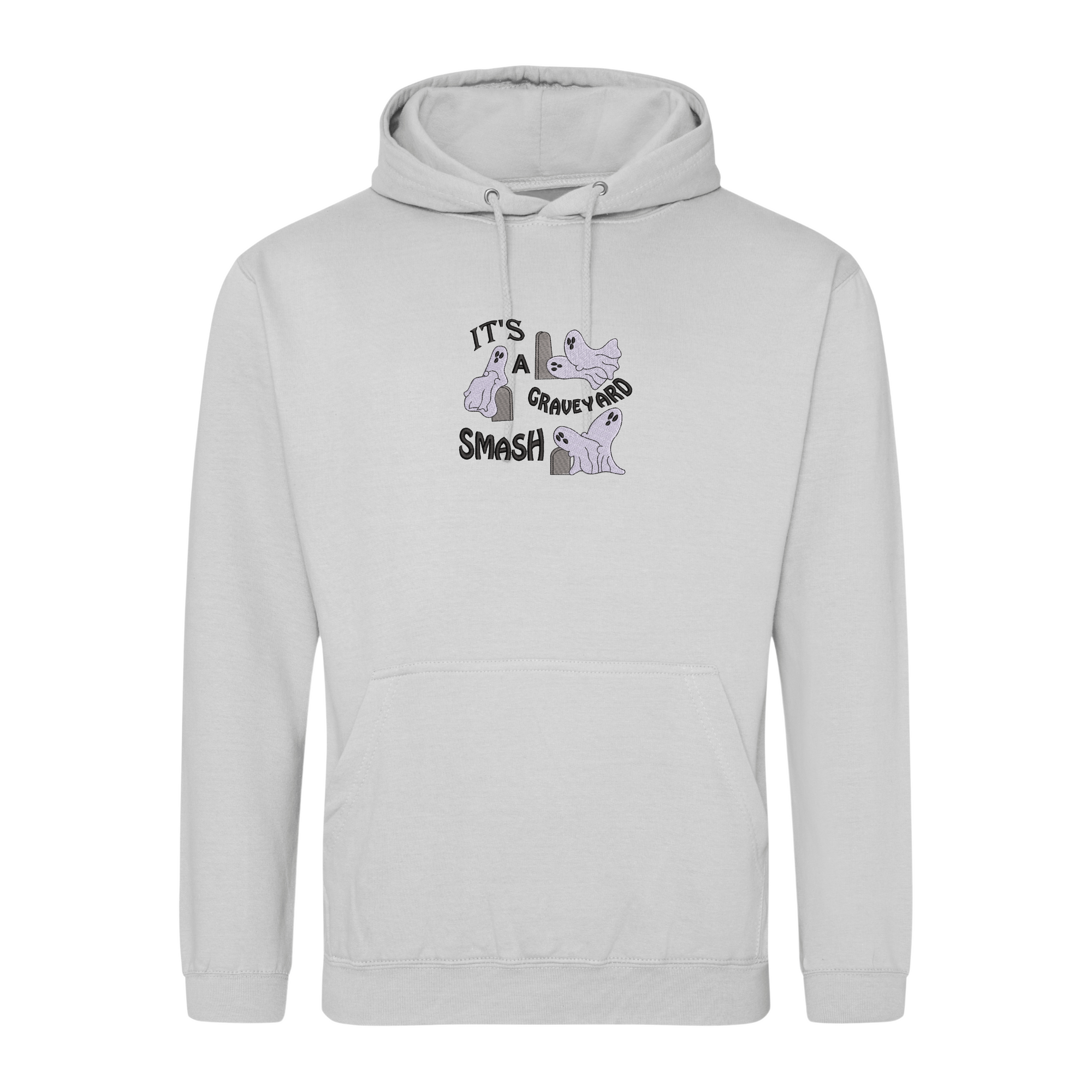 Graveyard Smash Halloween Hoodie with Custom Sleeve Initials – Embroidered Ghost Design