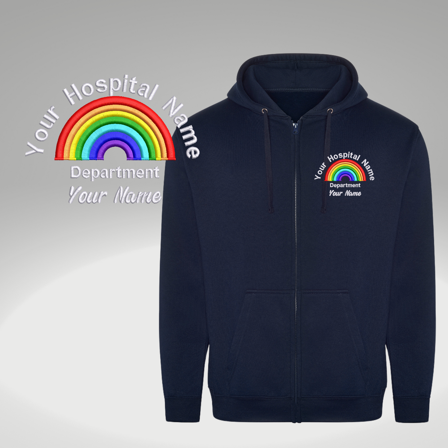 Full zip Hoodie Rainbow  | Workwear uniform | Hospital name | Department Name | Your name