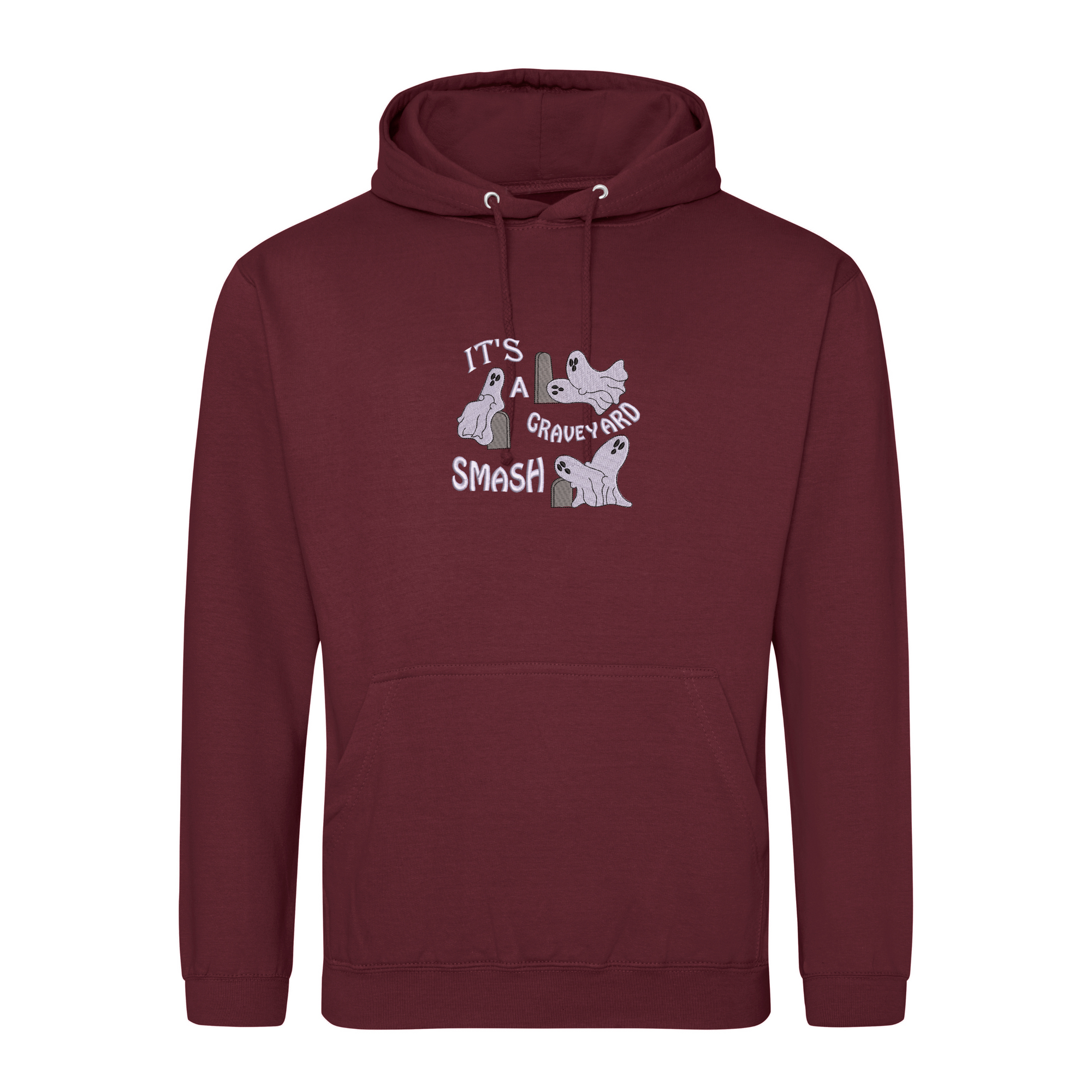 Graveyard Smash Halloween Hoodie with Custom Sleeve Initials – Embroidered Ghost Design