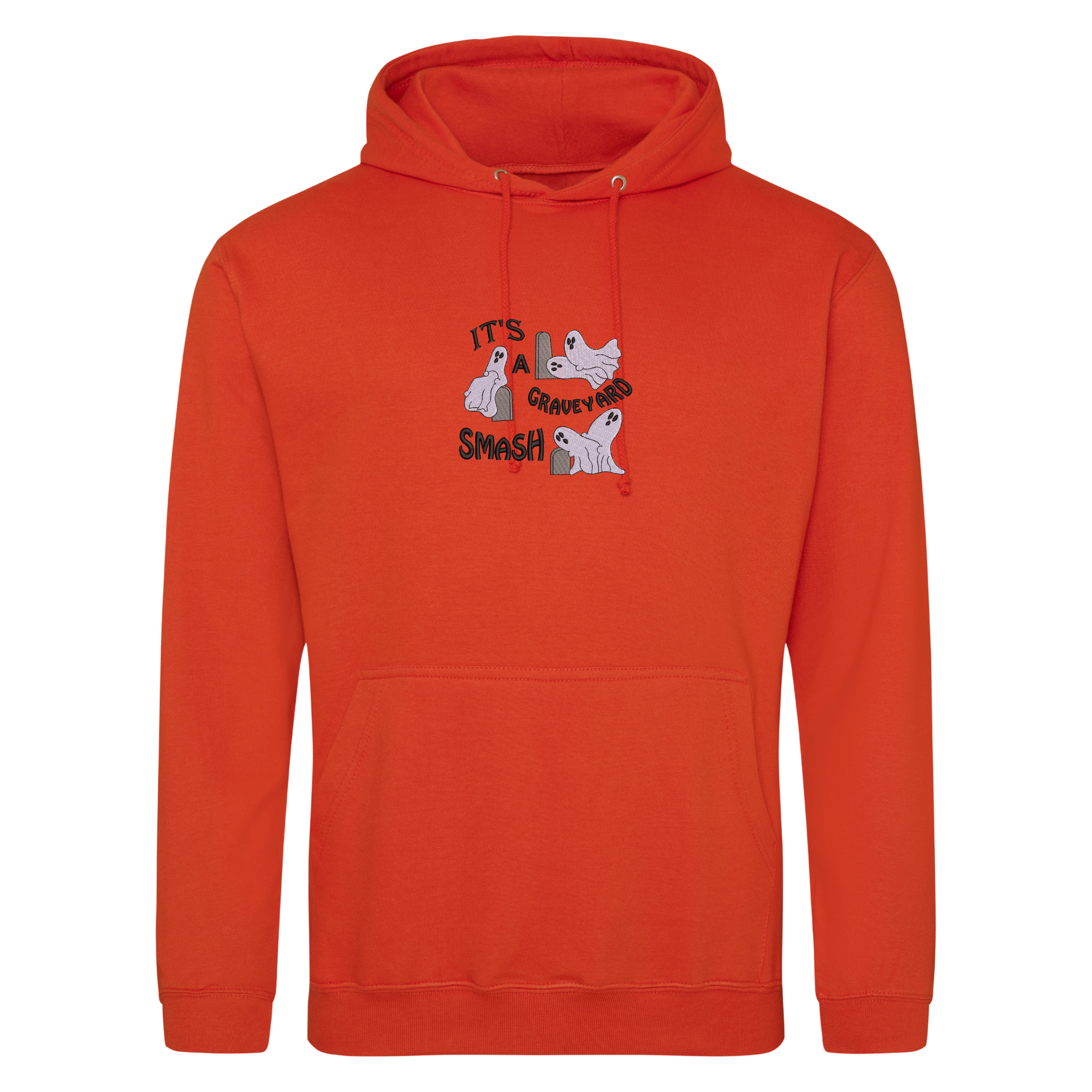 Graveyard Smash Halloween Hoodie with Custom Sleeve Initials – Embroidered Ghost Design
