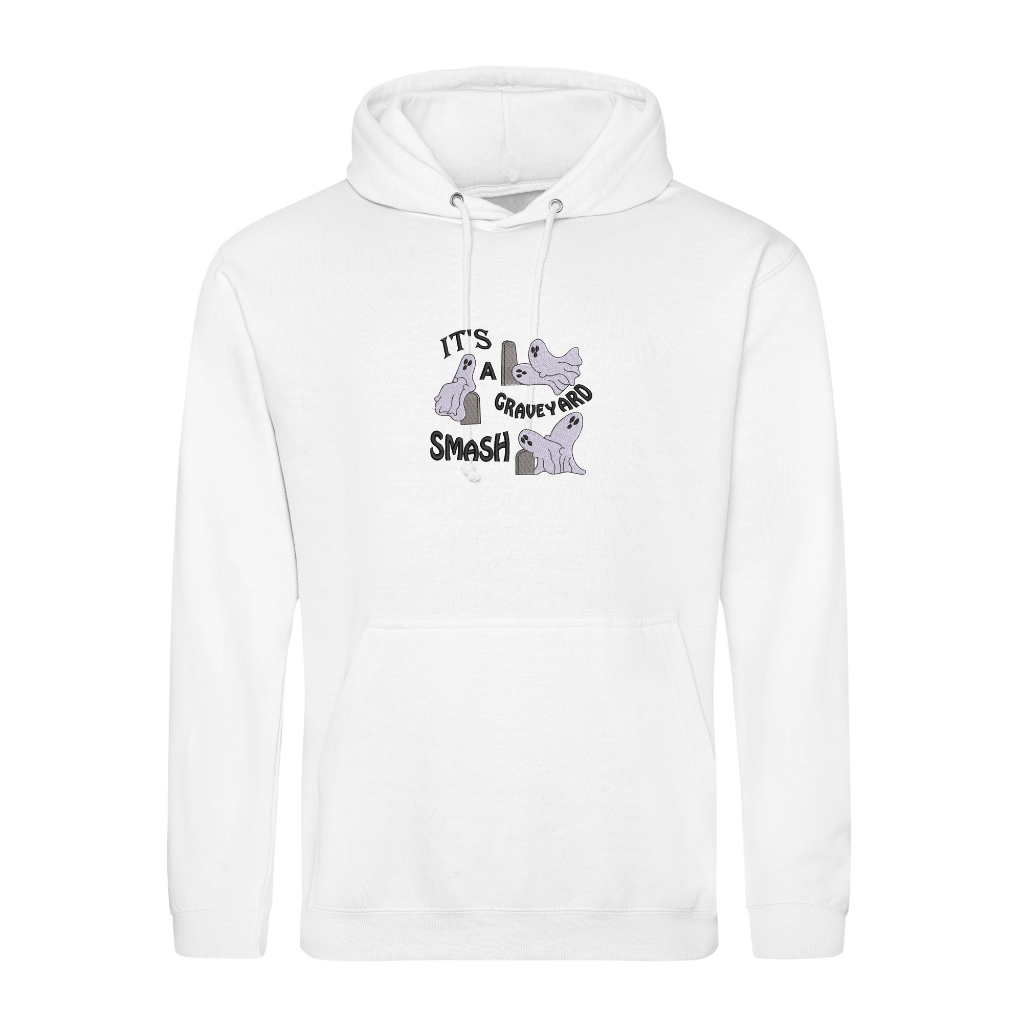 Graveyard Smash Halloween Hoodie with Custom Sleeve Initials – Embroidered Ghost Design