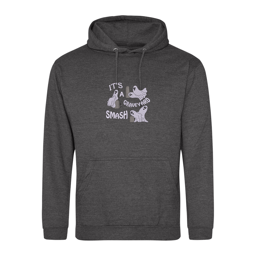 Graveyard Smash Halloween Hoodie with Custom Sleeve Initials – Embroidered Ghost Design