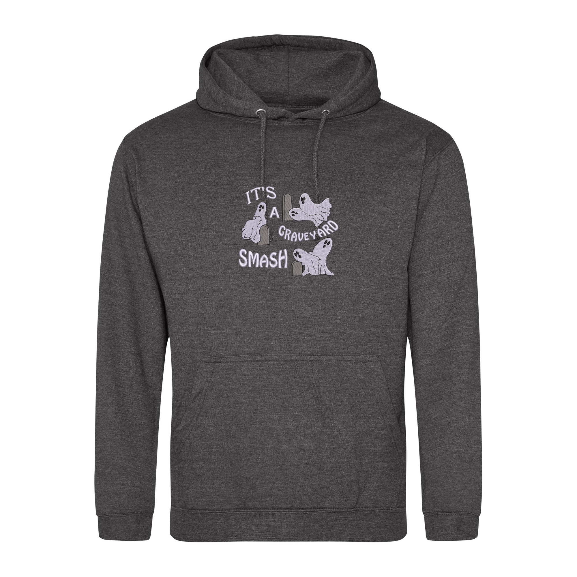 Graveyard Smash Halloween Hoodie with Custom Sleeve Initials – Embroidered Ghost Design