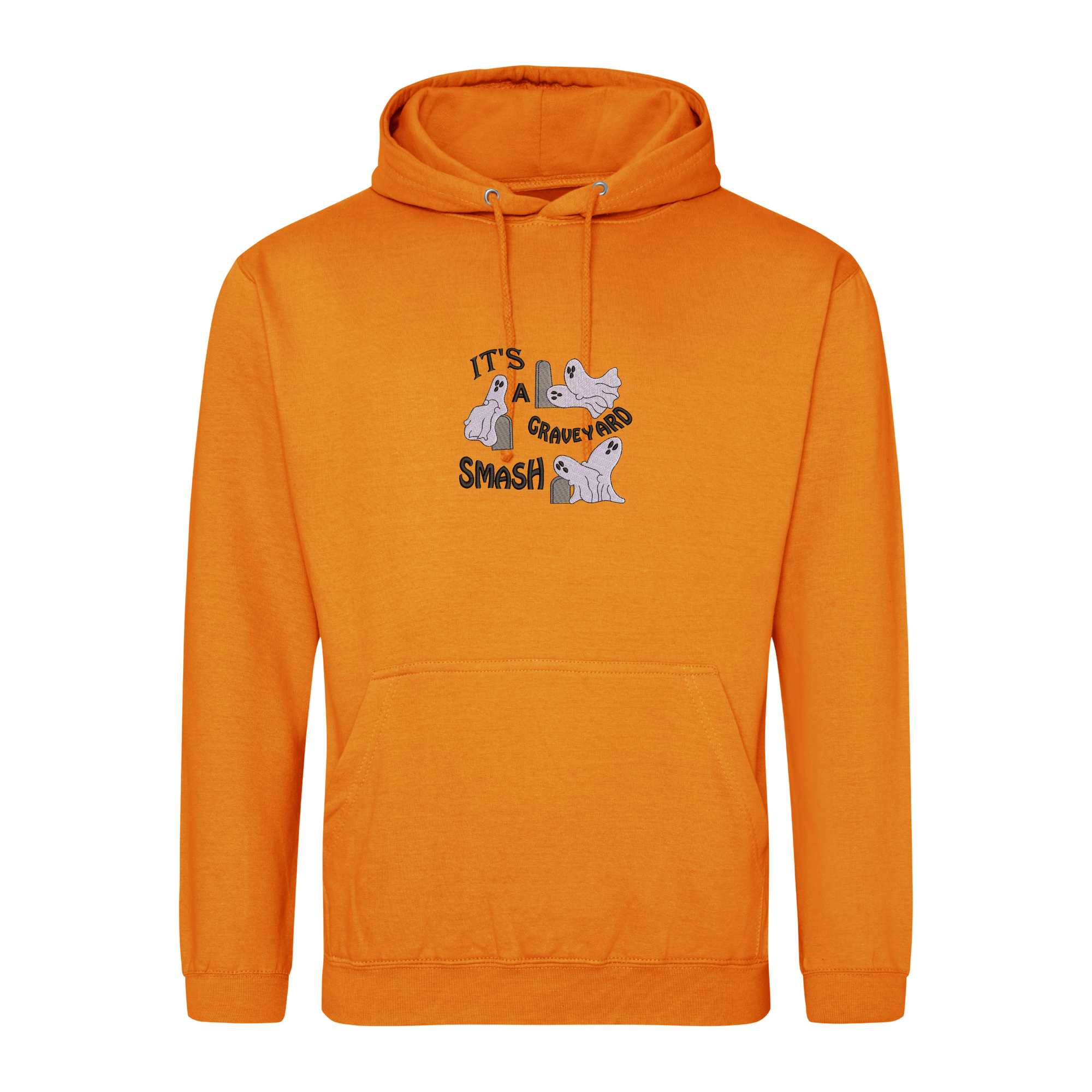Graveyard Smash Halloween Hoodie with Custom Sleeve Initials – Embroidered Ghost Design