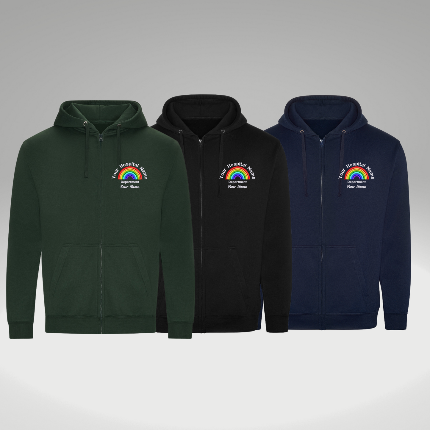 Full zip Hoodie Rainbow  | Workwear uniform | Hospital name | Department Name | Your name