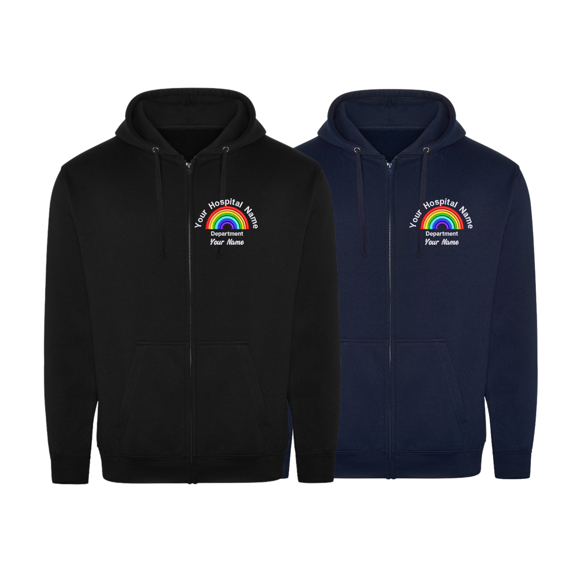 Rainbow Full Zip Hoodie – Custom Embroidered with Your Hospital, Department & Name | Perfect for Healthcare Staff & Student Nurses