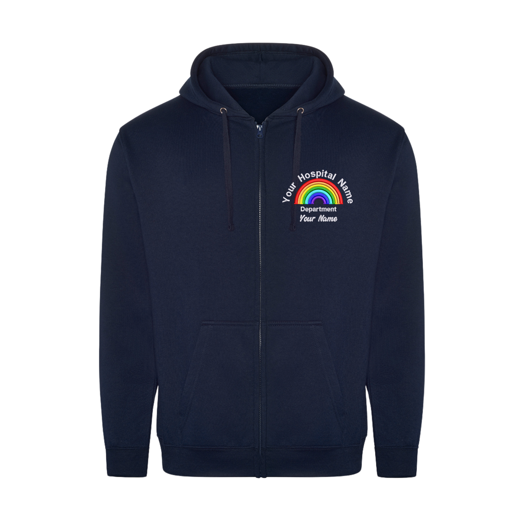 Rainbow Full Zip Hoodie – Custom Embroidered with Your Hospital, Department & Name | Perfect for Healthcare Staff & Student Nurses