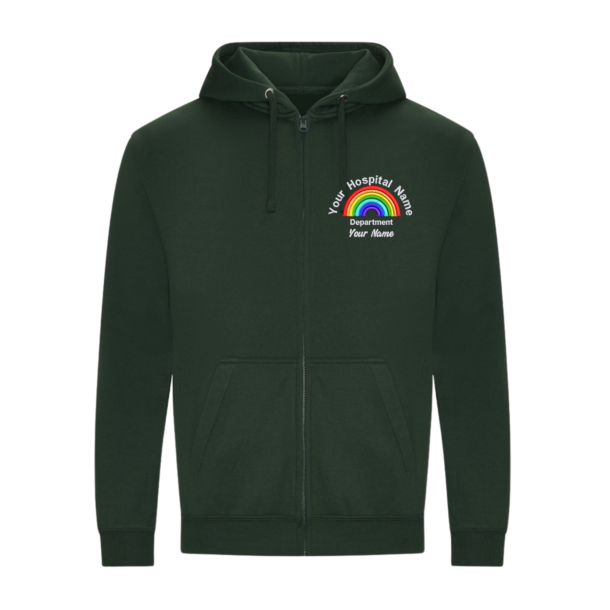Rainbow Full Zip Hoodie – Custom Embroidered with Your Hospital, Department & Name | Perfect for Healthcare Staff & Student Nurses