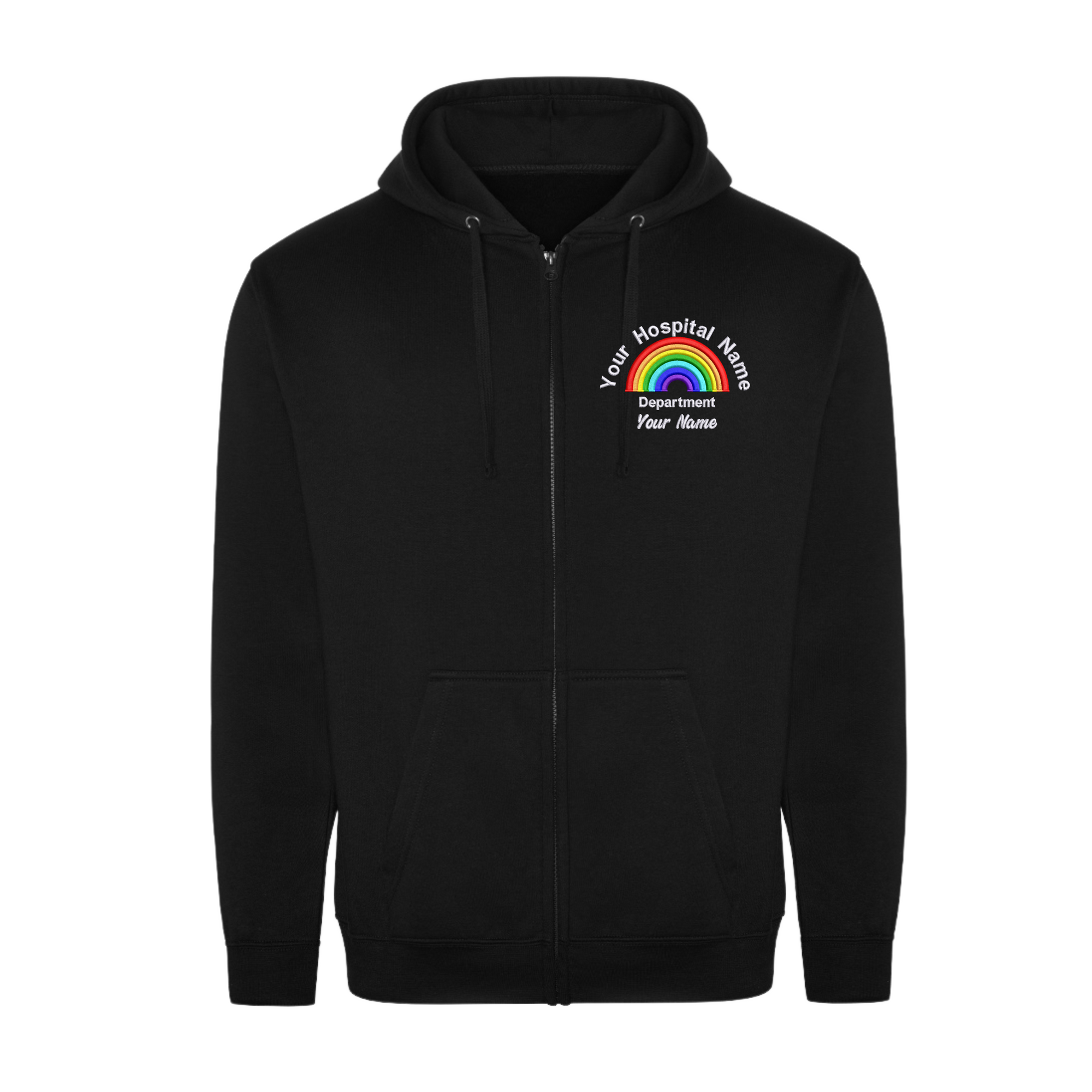 Rainbow Full Zip Hoodie – Custom Embroidered with Your Hospital, Department & Name | Perfect for Healthcare Staff & Student Nurses