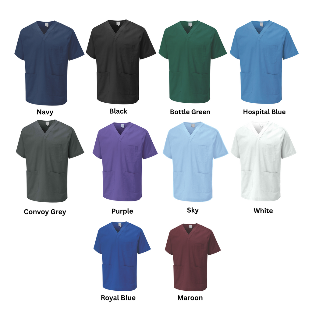 Custom Embroidered Healthcare Tunic – V-Neck, Multiple Colours & Sizes XS–4XL – Personalised with Your Name or Text