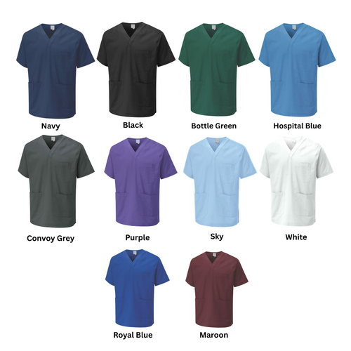 Custom Embroidered Healthcare Tunic – V-Neck, Multiple Colours & Sizes XS–4XL – Personalised with Your Name or Text