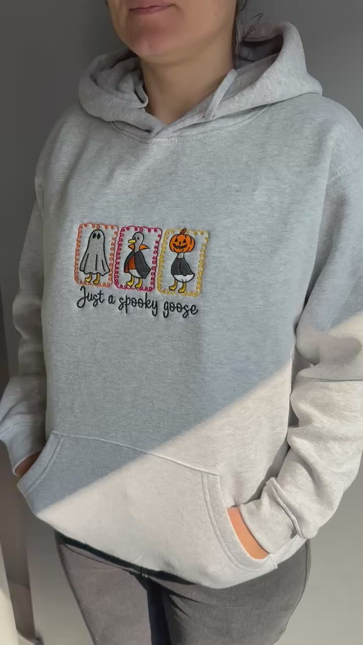 Funny Halloween Goose Embroidered Hoodie – Spooky Cute Fall Sweatshirt